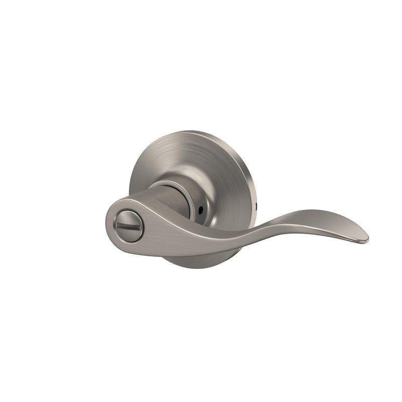 Wave Lever with Round Trim Bedroom and Bathroom Door Handle, Satin Nickel Finish