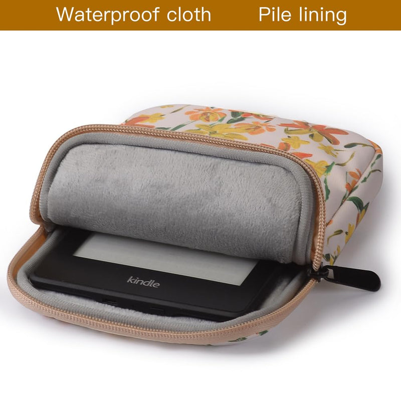 Ereader for Sleeve Case Bag for 6-7 inch Ereader Tablet Protective Cover Pouch (Beige Flower) Beige Flower