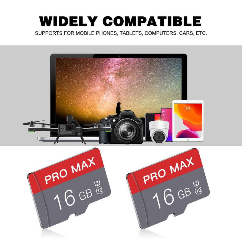 16GB Micro SD Card Memory Card with Adapter, High Speed Class 10, for Smartphone, Security Cam, Tablet, Drone, Dash Cam & MP3 Player