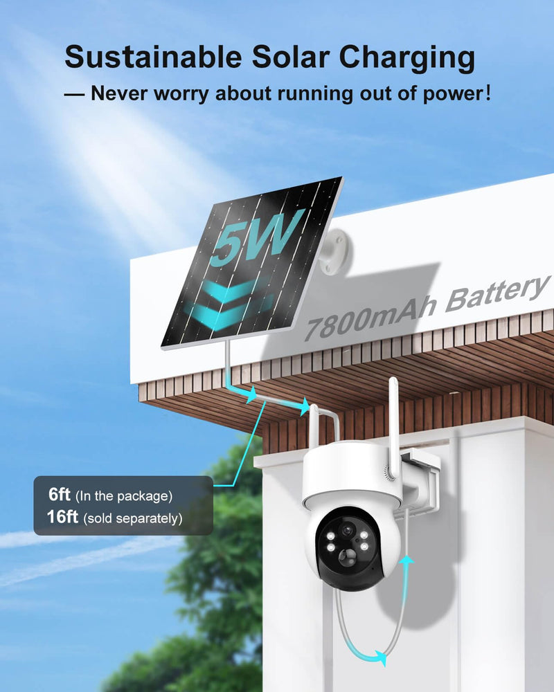 4MP Wireless Solar Security Camera Outdoor, 2K WiFi Home Surveillance PTZ Cam with with Floodlight, Human Detection, Siren Alarm, 98FT Night Vision, 2-Way Talk, 5W Solar Panel & Rechargeable Battery