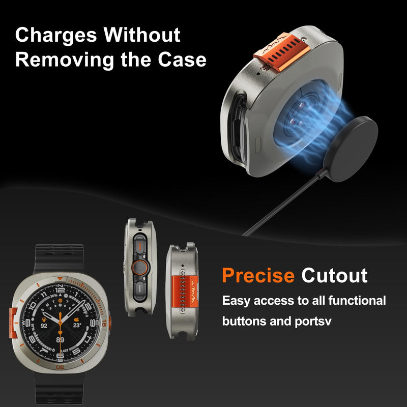 Metal Cover for Samsung Galaxy Watch Ultra Case 2024/2025, 2 in 1 Rugged Bumper Protection with Back Cover, Titanium