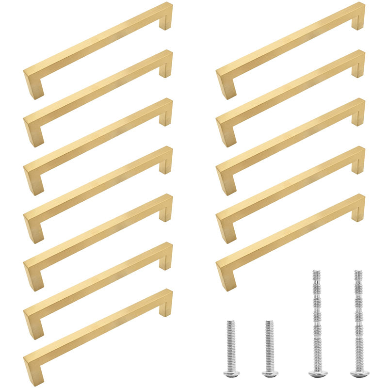 12 Pack Brushed Gold Cabinet Pulls Square Dresser Handles, 7-1/2 Inch / 192mm Hole to Hole Cabinet Handles Stainless Steel Cabinet Hardware, Kitchen Drawer Pulls for Cupboard Wardrobe Vanity Hole to Hole: 7-1/2 Inch Brushed Gold- 12 Pack