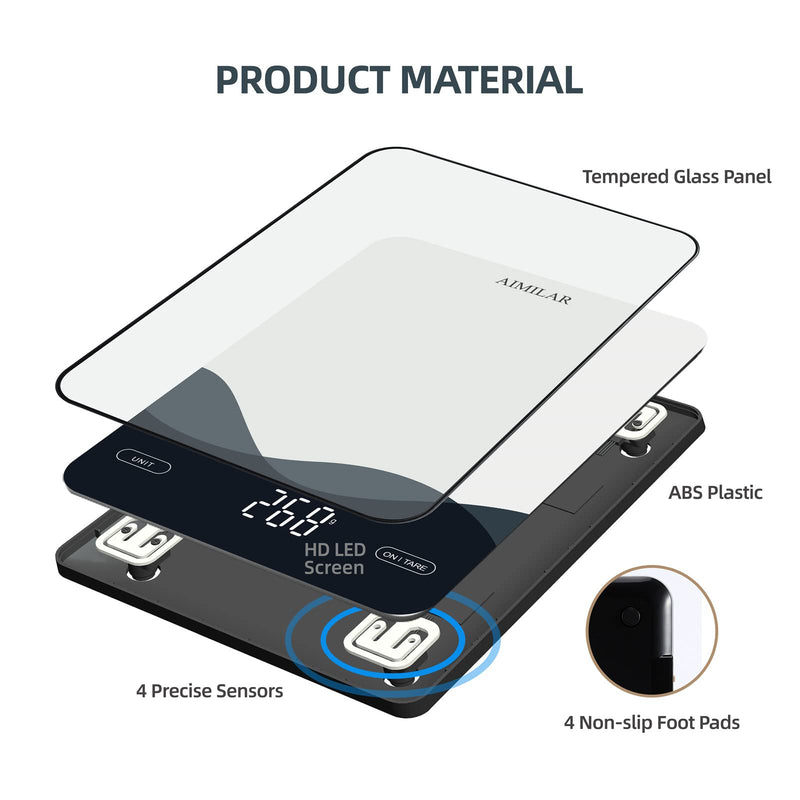 AIMILAR Food Scale, Chargeable LED Display 22lb with USB C Rechargeable Digital Kitchen Food Weight Scale for Baking and Cooking with Ounces and Grams 1g/0.1oz