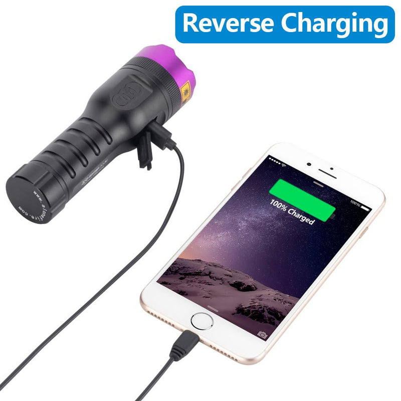 ALONEFIRE SV71 365nm UV Flashlight Strong 15W USB C Rechargeable Black Light Money Detector for Resin Curing, Pet Urine, Scorpion, Fishing, Mineral, Rocks, Glue with UV Protective Glasses, Battery