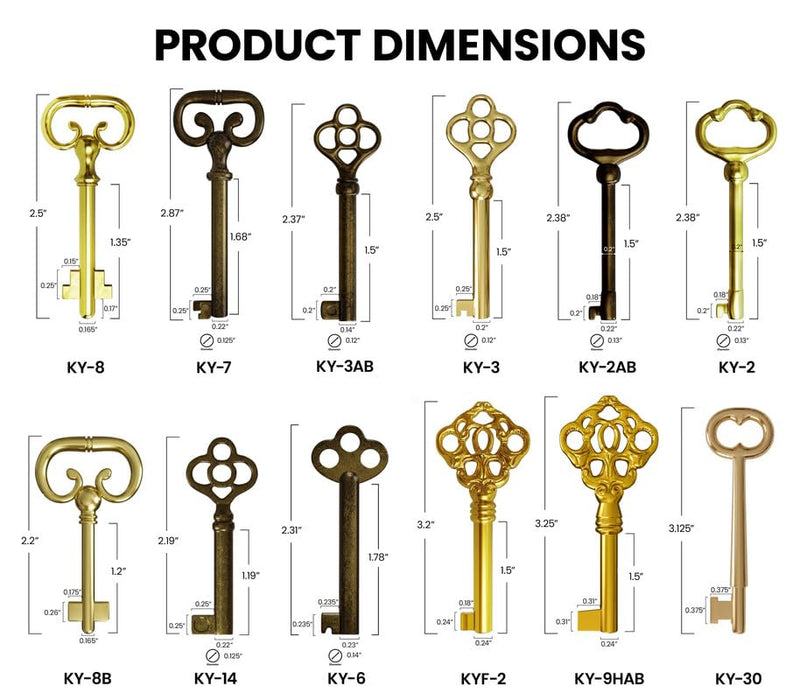KY-12S Skeleton Key Set Reproduction Key for Antique Furniture - Cabinet Doors, Dresser Drawers Vintage Old Furniture