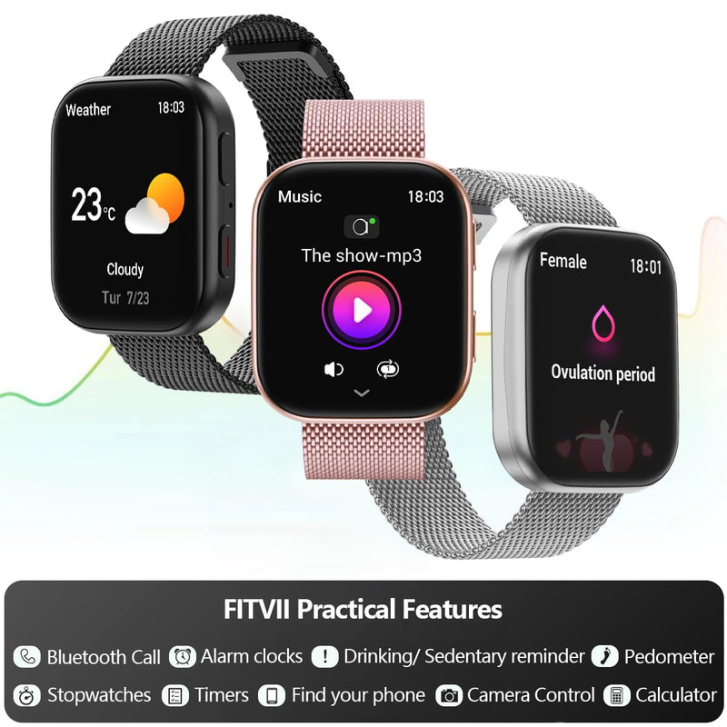 FITVII Health & Fitness Tracker (Answer/Make Calls), Smart Watch with 24/7 Heart Rate and Blood Pressure, Sleep Tracking, Blood Oxygen Monitor, 120+ Sport Modes Activity Tracker for Women Men Champagne Rose 1.85