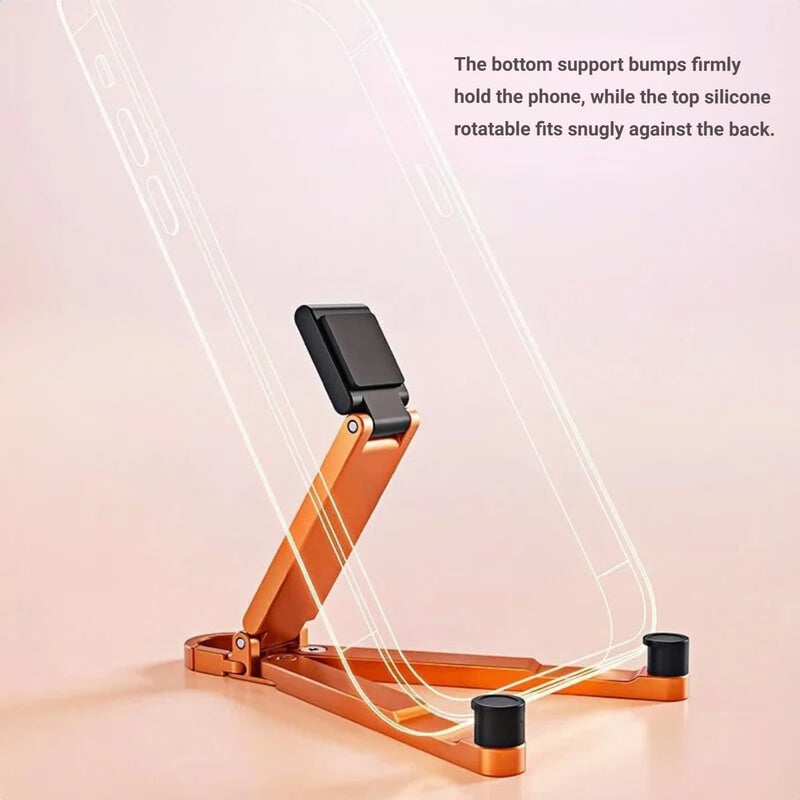 Aluminum Alloy Mini Desktop Cell Phone Holder,Foldable Keychain Phone Holder Portable Hands-Free Travel Phone Holder, Adjustable Angle Vertical and Horizontal,For All Phones,Offices,Travel (Orange) Orange