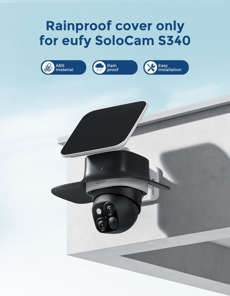 Rain Shade Cover for Eufy SoloCam S340 | Shields camera from rain, snow & sunlight, durable plastic, easy installation, black