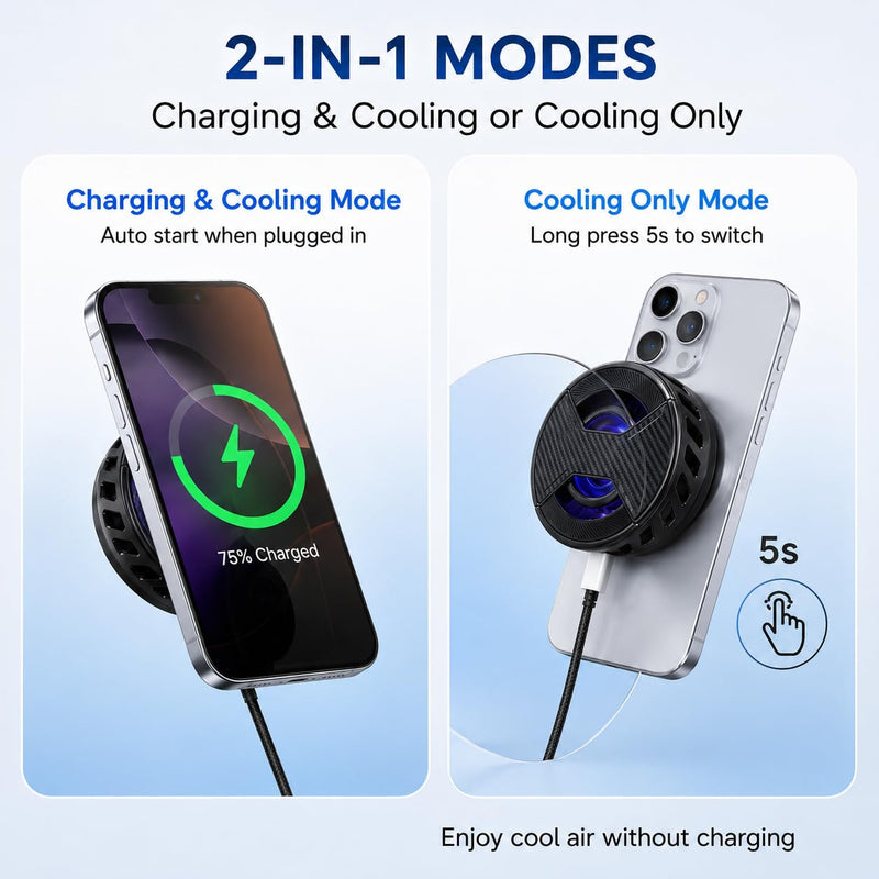 Magnetic Phone Cooler, Lightweight Portable RGB Cooler | with Wireless Fast Charging