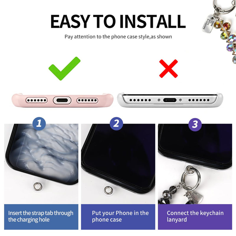 2PCS Droplet Crystals Beaded Phone Wrist Strap, Cellphone Lanyard Chain, Phone Charm Chain Keychain Beaded Cellphone Lanyard for Women