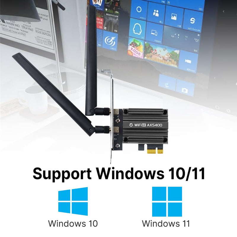 WiFi 6E PCIe Card AX5400Mbps Tri-Band Wireless Adapter (2.4G/5G/6GHz) BT 5.3 WPA3 802.11AX WiFi Adapter with MU-MIMO for Desktop PC - Windows 10/11 Compatible