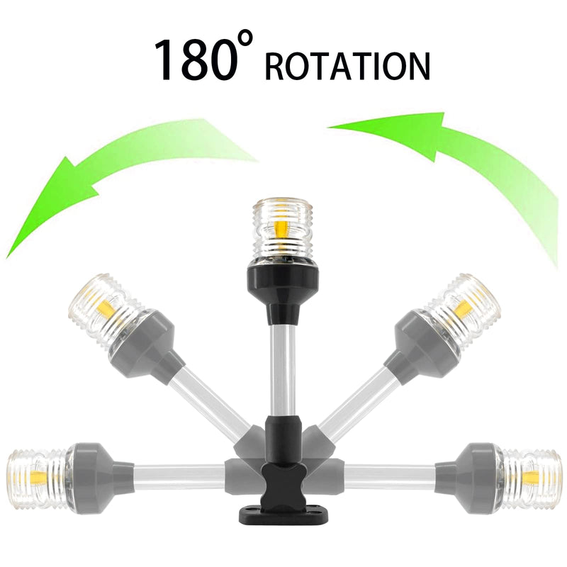 ISURE MARINE 9" LED Fold Down Boat Stern Light 3 Nautical Mile Navigation Anchor Lights White All Round 360° for Pontoon and Fishing Boats 9 inch