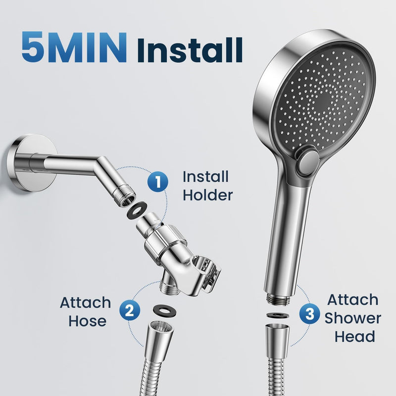 Filtered Shower Head with Handheld, High Pressure for Hard Water | 3 Spray Modes, Adjustable Angle Shower Head Water Softener, Removable Showerhead with Replacable Filter-59ft Hose