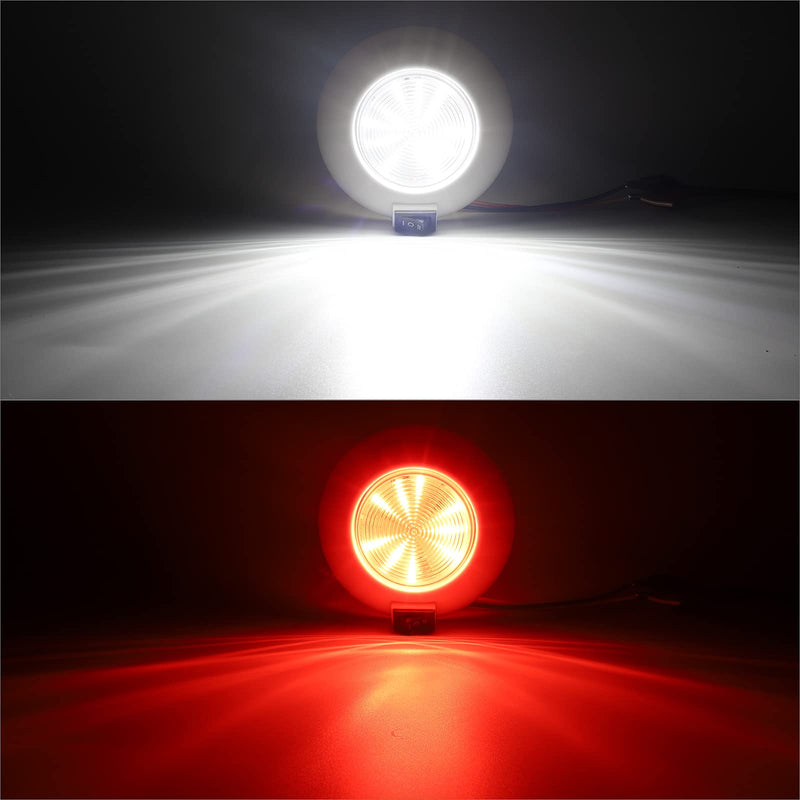 Partsam 1Pc 4 Inch Round LED Utility Dome Light Surface Mount for Home Truck RV Trailer Boat Aircraft Interior Light, 4" High Power White & Red LED Downlight, 3-Way rocker switch(White/Off/Red)