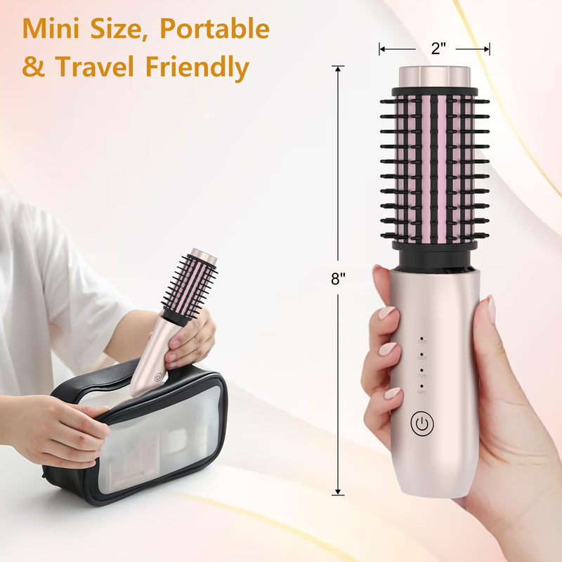 Cordless Curling Pro. Hot Brush Rechargeable for Long Hair | 7000mAh by 4 Heating up to 210°C, Negative Ionic Salon Smooth Tangle-Free Hair Styling in Minutes, for Travel & Home Rose Gold