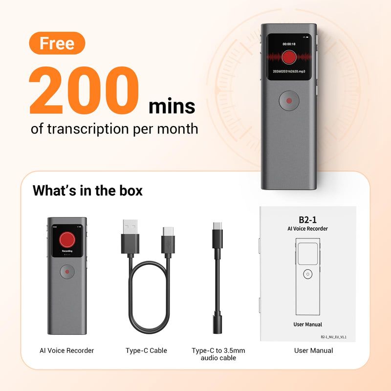 Yorlu AI Voice Recorder, Transcribe & Summarize with AI Note Taker | Voice Recorder for Meetings & Lectures & Interviews, Voice Activated with Playback, 90+ Languages, Portable Tape Recorder Grey