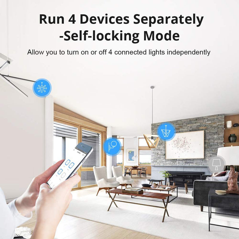 Sonoff 4CH Pro R3 Wi-Fi Smart Switch 4-Gang Din Rail Mounting Home Automation,Self-Locking/Interlock Control Home Appliances, RF/APP/Voice/LAN Control, Compatible with Alexa