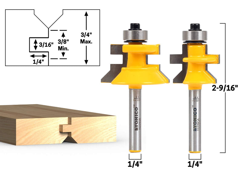 YONICO Tongue and Groove Router Bits Set Flooring 2 Bit Flooring 1/4-Inch Shank 15229q
