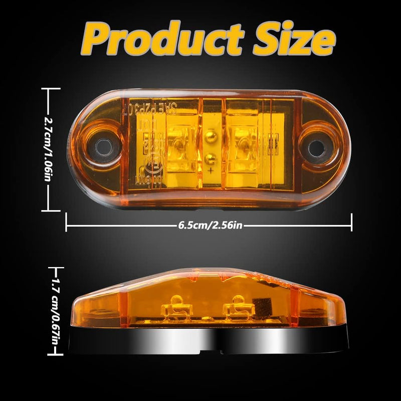 ALFU 10 Pack Amber DC12-24V IP68 Waterproof LED Trailer Lights Kit Front Rear LED Side Marker Clearance Indicators Light for RV Camper Truck Van Caravan Boat 10Amber