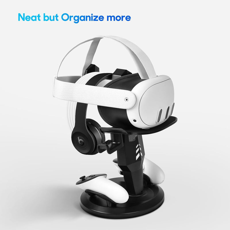 TechKen VR Charging Dock for Meta Quest 3S/Quest 3/Quest 2, Vertical VR Stand & Charging Station, Fast Charge Headset with Type-C Cable, Supports Controllers with Grip Covers & Elite Straps THC1PRO