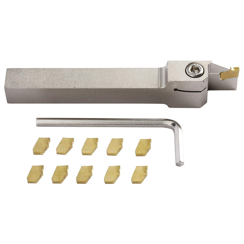 Toolly 1/2" Indexable Lathe Grooving Parting Holder Heavy Duty Nickel Plated QA08R-20 Right -Hand Cut Off Tool with 10 Pieces GTN-2(QC1402) Carbide Inserts