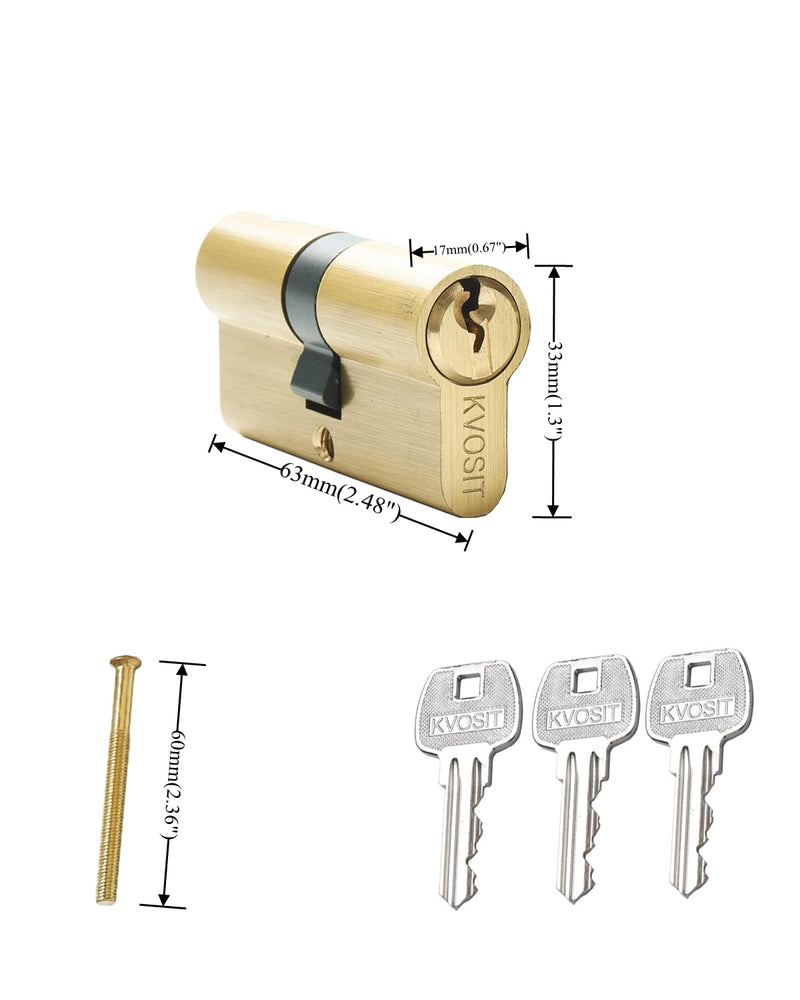 Brass Lock Cylinder with 3 Keys 63mm Double Open Cylinder Lock Storm Door Locks with 3 Brass Keys for Storage Unit Security Door (Brushed Brass, 63MM) 63MM-Double Open Brushed Brass