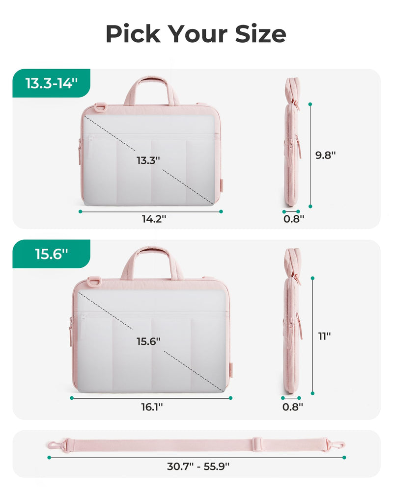 BAGSMART 13-14 Inch Laptop Sleeve with Handle Slim Protective Case for Work | Laptop Bag for Women with Strap for Business Trip College Compatible with M5 MacBook Air 13/Pro 14, HP, Dell, Lenovo, ASUS S-baby Pink 13.3-14 inch