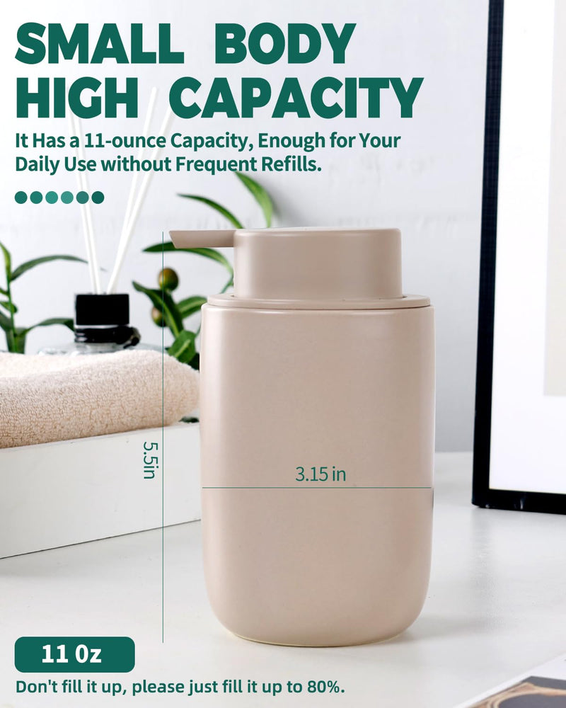 BosilunLife Foam Soap Dispenser - Ceramic Foaming Hand Wash Dispenser for Bathroom Modern Farmhouse Small Soap Dispenser Lotion Hand Pump Dispenser for Kitchen Sink (Khaki, Foam Pump) Khaki-foam Pump
