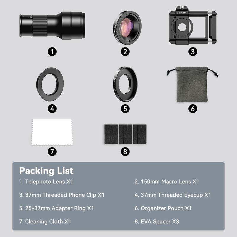 6X Telephoto Lens & 150mm Macro Lens, 2 in 1 Phone Camera Lens Kit with Universal Lens Clip, Phone Lens Attachment for iPhone and Andriod
