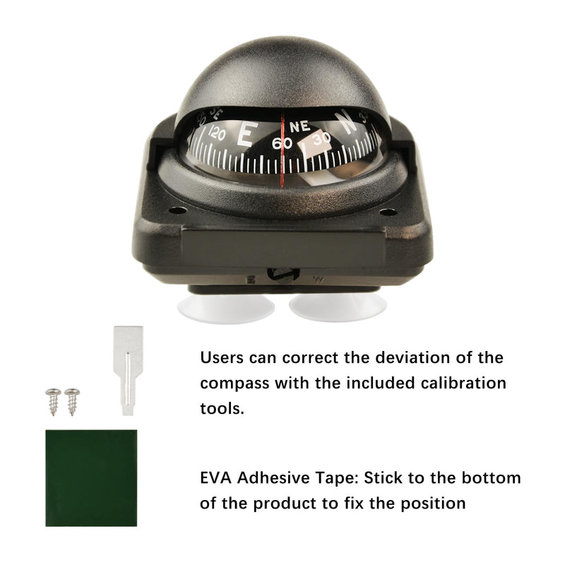 Automotive Compass Ball, Dashboard Adjustable Foldable Navigation Direction Pointing Guide Ball, Magnetic Compass with Adhesive Tape for Auto Cars Boats RV Vehicle Outdoor