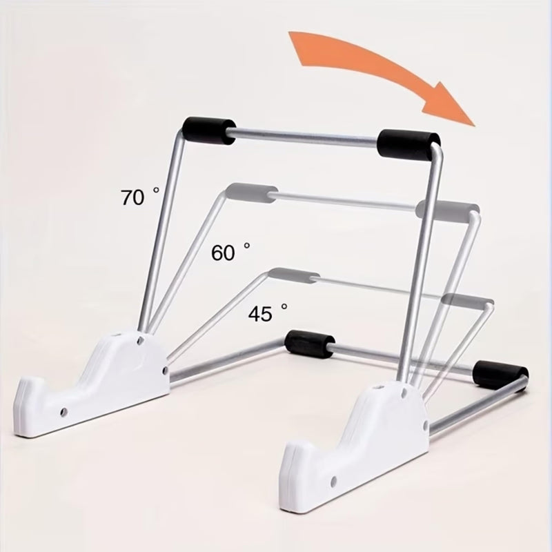 Foldable Metal Tablet Stand—a Portable and Adjustable Desktop Stand Suitable for Various Settings, Including Home, Office, and Travel.