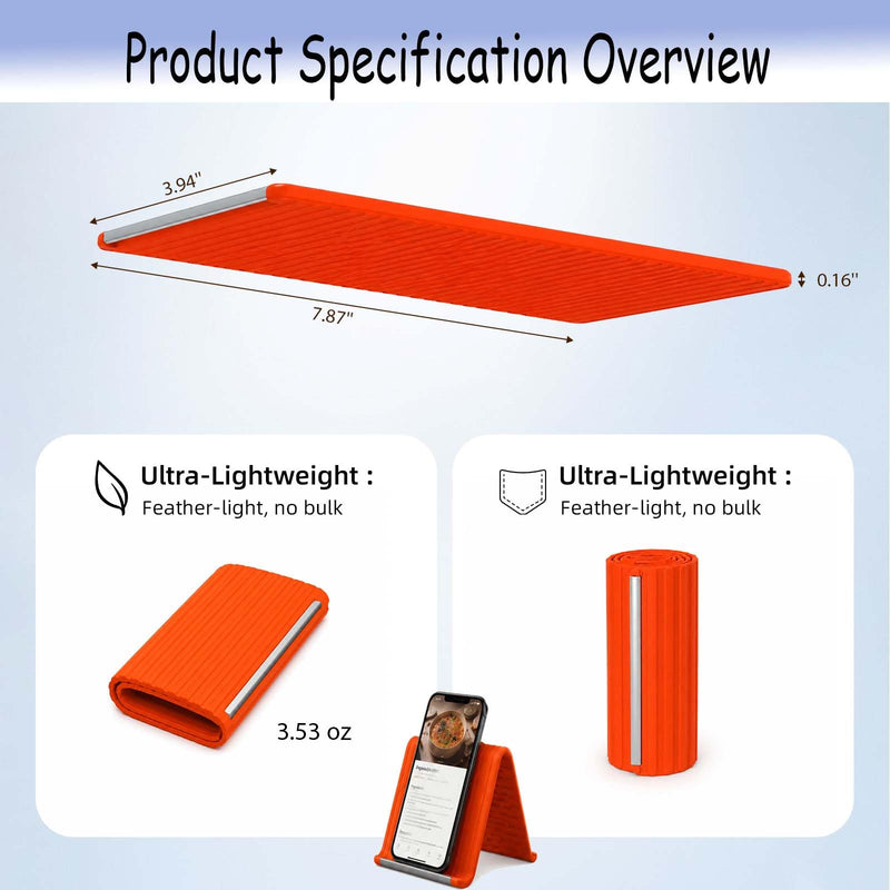 2Pcs Silicone Phone Stand with Aluminum, Flexible Foldable Phone Holder,Universal Adjustable Anti-Slip Desktop Mount for Phone Tablet Laptop (Orange + Black)