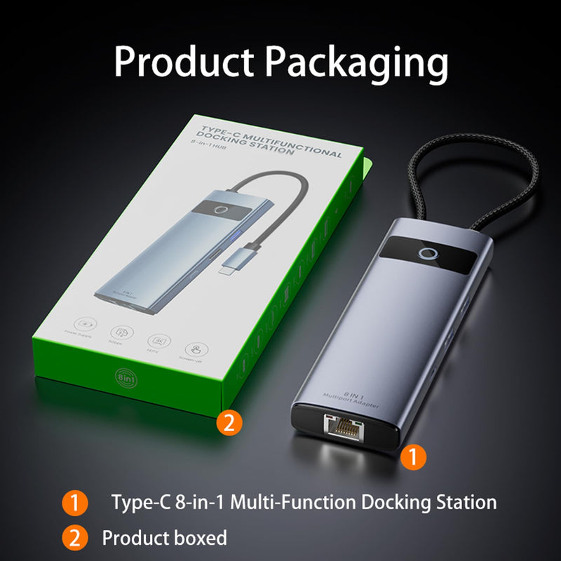 KAGO USB C to Ethernet HDMI Adapter,8 in 1 Docking Station Hub,USB-A 2.0/3.0,Type-C Data Ports,4K@30Hz HDMI,100W PD,SD/TF Card Reader,100M RJ45 for MacBook Pro/Air,iPad Pro,iPhone 15/Pro Max 8 in1