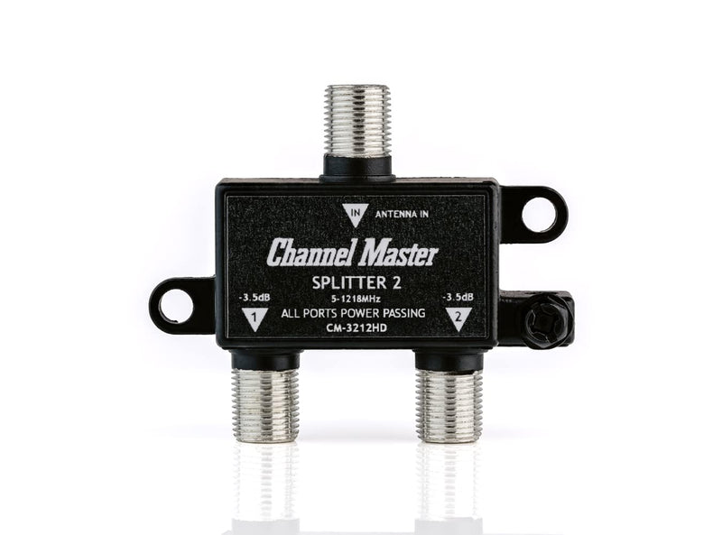Channel Master Splitter 2, 2-Way Splitter with Power Passing Capability for TV Antenna and Cable Signals 2-Port Black