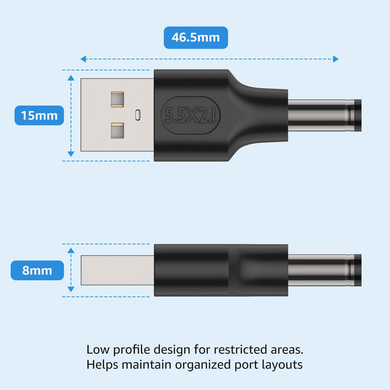 DC 5.5x2.1mm Male to USB-A Male Adapter, 6-Pack | For standard 5V electronics desktop setups, mini routers, small DIY projects, compatible USB hardware connections Black Dc male to Usb male