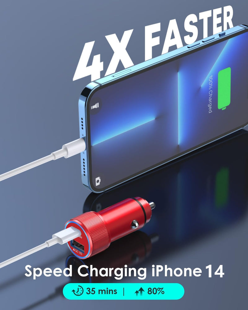 2Pack iPhone USB Car Charger,Dual USBA&USBC iPhone Car Charge Fast Charging | PD/QC USB C Cigarette Lighter Adapter, Car Charger USB Fast Charge for iPhone 17/16/15/14/13/12/11,iPad,Galaxy,S26/25,Android