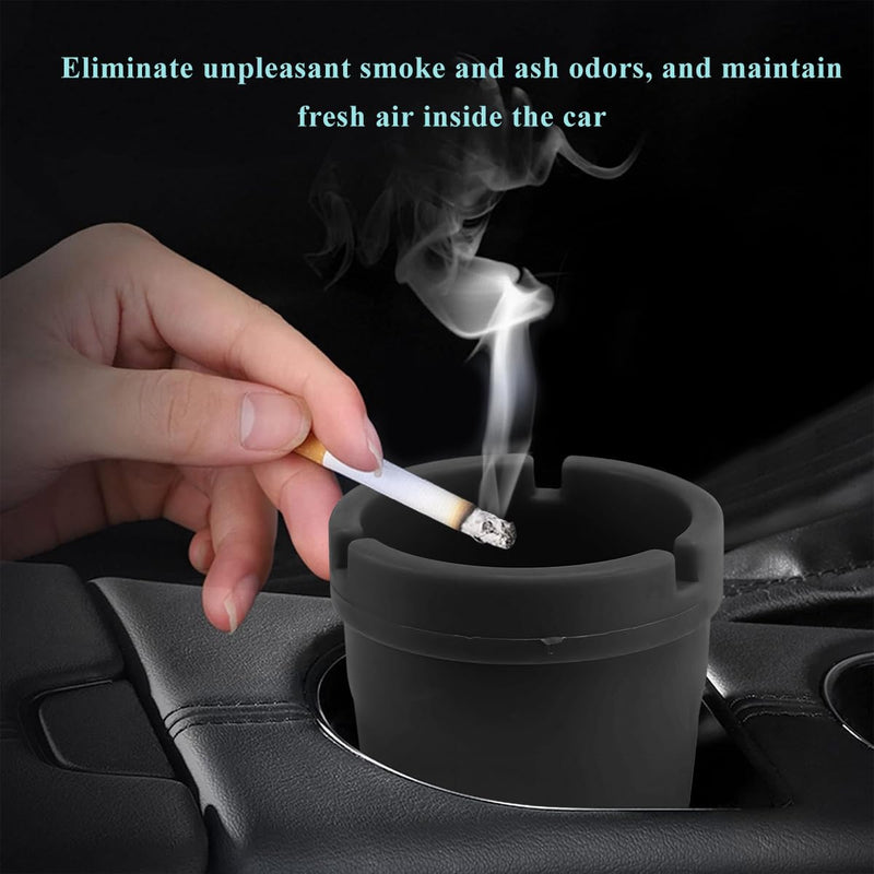 Car Ashtray, Plastic Portable Smokeless Self-Extinguishing Vehicle Cigarette Trash Can Ash Tray, Universal Windproof Butt Bucket Ash Holder Organizer for Car Cup Holder (Black) Black