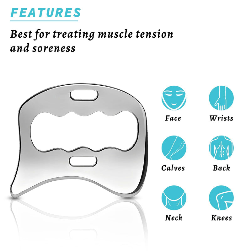 3-in-1 Stainless Steel Gua Sha Muscle Scraper Tool, IASTM Tools, Myofascial Scraping Tools for Physical Therapy, Lymphatic Drainage Massager, Soft Tissue Massage Tool