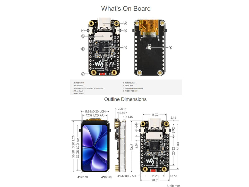 ESP32-C5 1.47inch LCD Display Development Board ,262K Color Display | with Pre-soldered Headers,172×320 Resolution, 2.4GHz/5GHz Wi-Fi 6 and Bluetooth 5 (LE) ,RISC-V 32-bit Processor