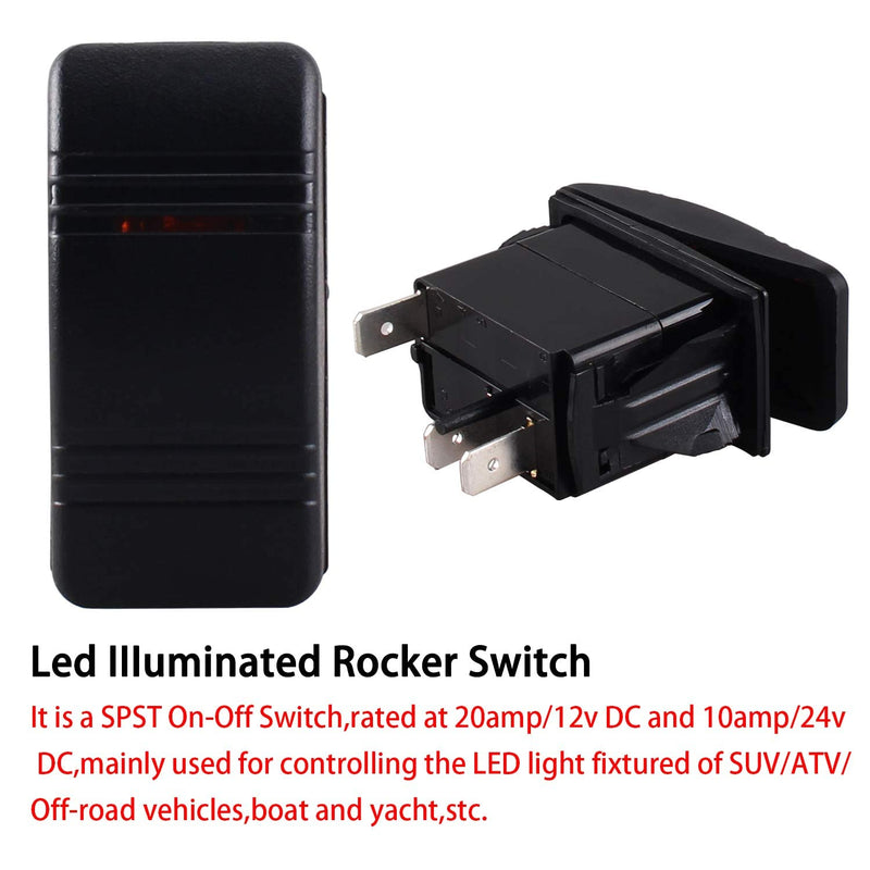 Car-ling Rocker Switch with LED Light 12V 24V SPST On-Off Waterproof for Car Boat Marine UTV Blue-5X 5