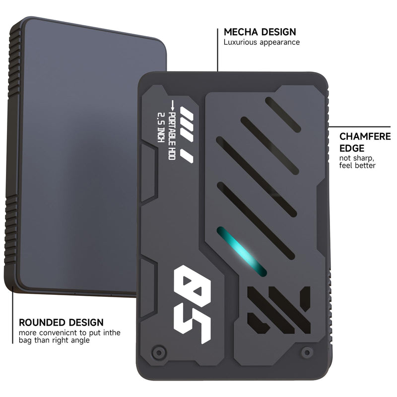 2.5" External Hard Drive Enclosure USB3.1 Type-C to SATA HDD Case | For 7/9.5mm SDD HDD Tool-Free with UASP External Hard Drive Case Compatible with WD Seagate, Samsung, Hitachi, TV, PS4 Xbox