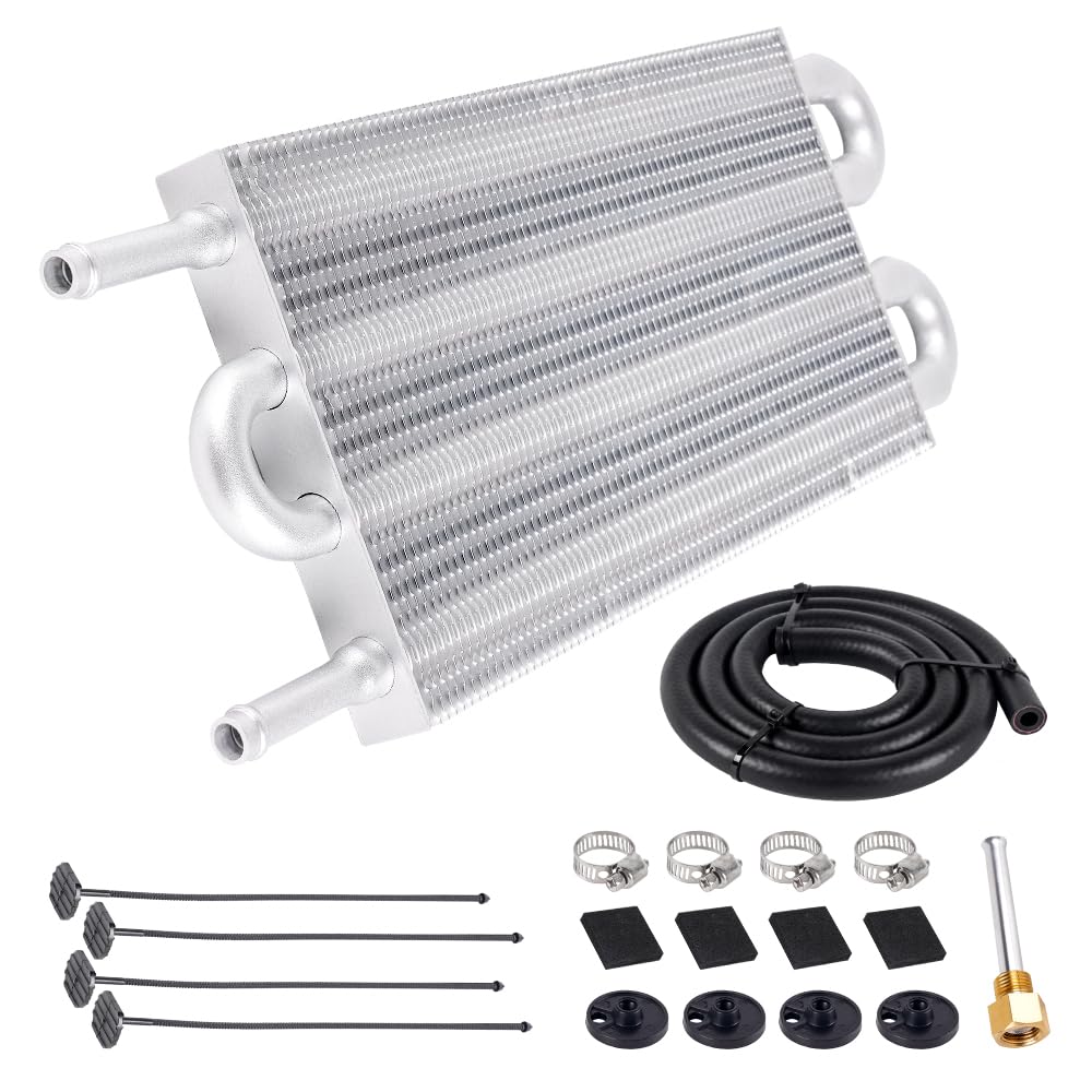 Universal 5/16" Transmission Oil Cooler Kit, Aluminium alloy 4 Pass Tube and Fin Oil Cooler Kit(Sliver) 4 Pass-Sliver