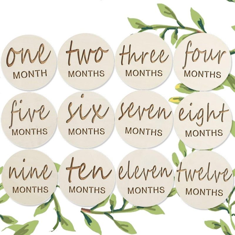 12 Packs Wooden Baby Monthly Milestone Cards, Baby Monthly Milestones for Newborn Baby Gifts,1-12 Months Wooden Discs with Baby Announcement Sign, Pregnancy Baby Shower Gifts for Christmas New Year Wooden Milestone Discs