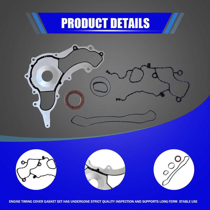 TC1169 Engine Timing Cover Gasket Set Fit for 2011-2020 Chrysler 200 300 Dodge Avenger Durango Grand Journey Jeep Cherokee Wrangler Ram 1500 2500 3500 Volkswagen 3.2L 3.6L Replace # TCS46162