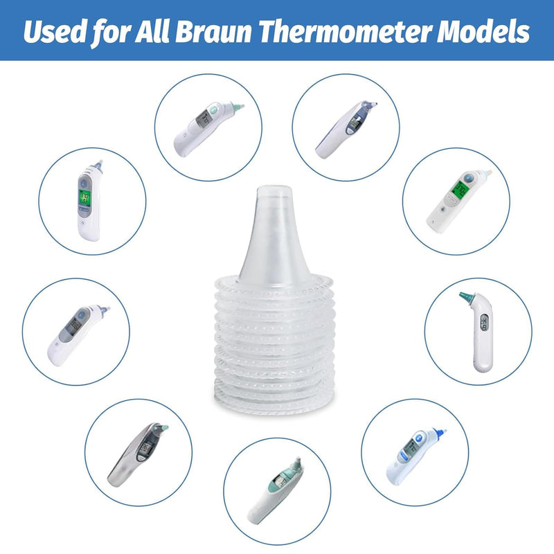 100 Count Ear Thermometer Probe Covers, Disposable Lens Filters Compatible with All Braun Ear Thermometer Models, Refill Caps