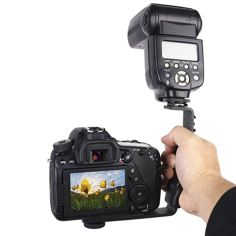 L-Shape Flash Bracket with Dual Flash Cold Shoe Mount  Tripod Screw Versatile for Camcorder Microphone DSLR Canon/Nikon/Sony/Yongnuo/Flash Stand