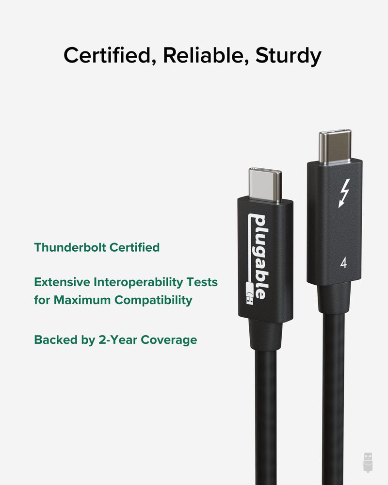 Plugable Thunderbolt 4 Cable [Thunderbolt Certified] 3.3ft USB4 Cable with 100W Charging, Single 8K or Dual 4K Displays, 40Gbps Data Transfer, Compatible with Thunderbolt, USB4, USB-C - Driverless ['1m (3.3ft)']