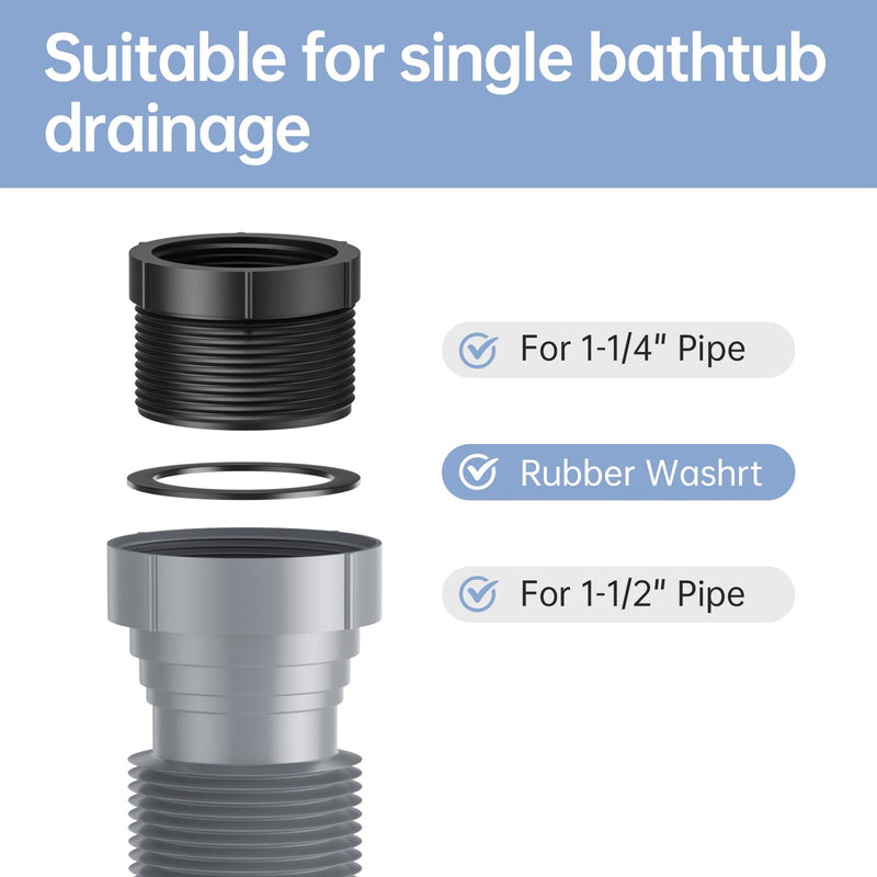 Low Profile Flexible Bathtub Shower Drain Pipe Kit - Flat P Trap for Freestanding Tub, 1 1/2 or 1 1/4 Inch(Gray) Gray