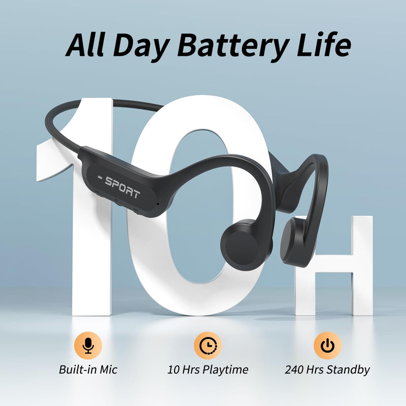 CXK Bone Conduction Headphones Bluetooth 6.0 Open Ear Wireless with Mic | Premium Loud Sound, 10-Hour Playtime, IPX6 Waterproof, Lightweight Bone Conduction Earbuds for Running, Cycling, Walking Black