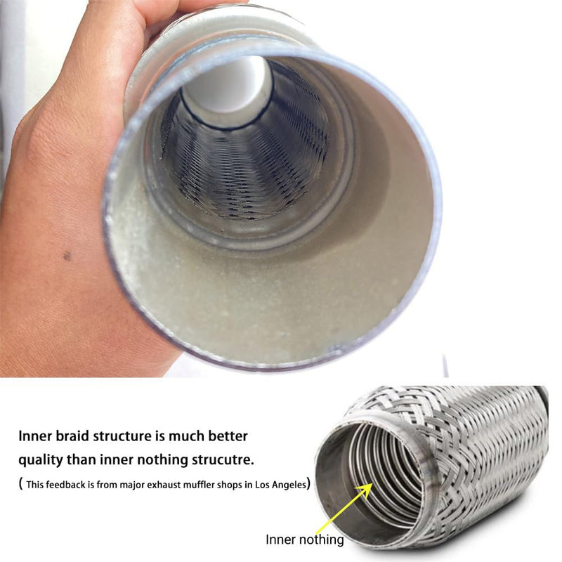 2Inch Flex Pipe Exhaust 51mm Flexible Exhaust Connector/Universal Flex Pipe Coupler with Extension/Inner Braid 10Inch Length (2In) 2In